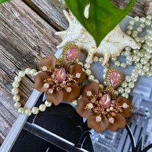 Load image into Gallery viewer, Chocolat and Pink Summer Flower Earrings