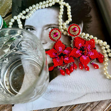 Load image into Gallery viewer, Red and Fucsia Flower Earrings