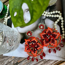 Load image into Gallery viewer, Wine and Orange Flower Earrings