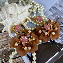 Load image into Gallery viewer, Chocolat and Pink Summer Flower Earrings