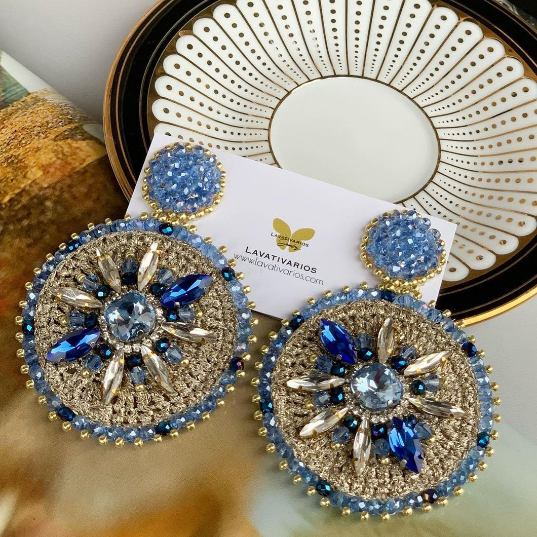 OLGA Crochet Earrings - Gold and Blue Palette (Make to order)