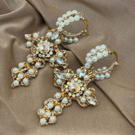 EXVOTOS - Gold, pearls and crystal CROSS (MAKE TO ORDER)